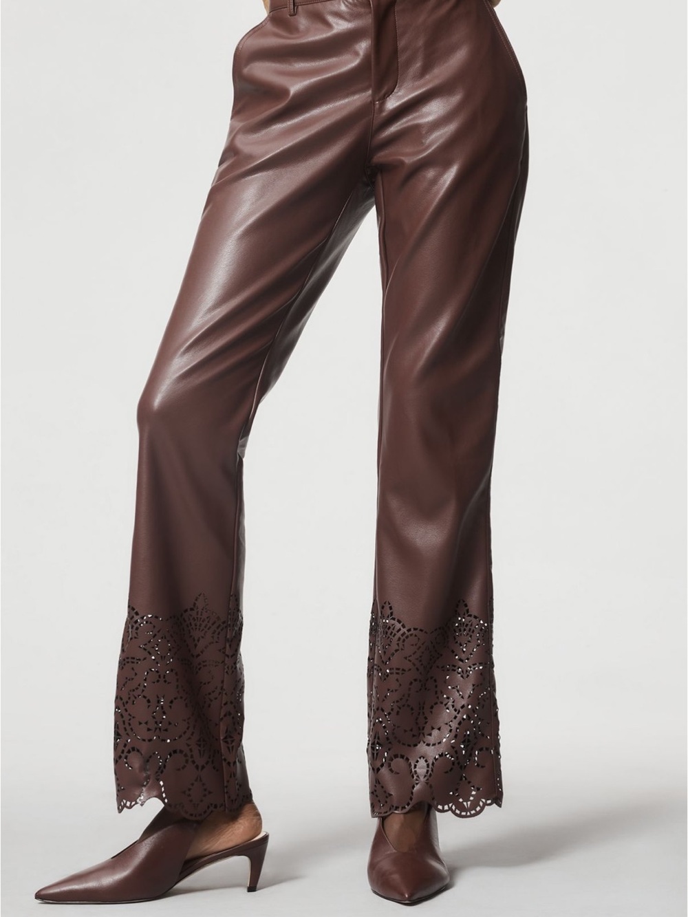 By Anthropologie Faux Leather Novelty Slim Flare Pants